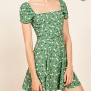 Reformation Green Cap Sleeve Floral Mini Dress
